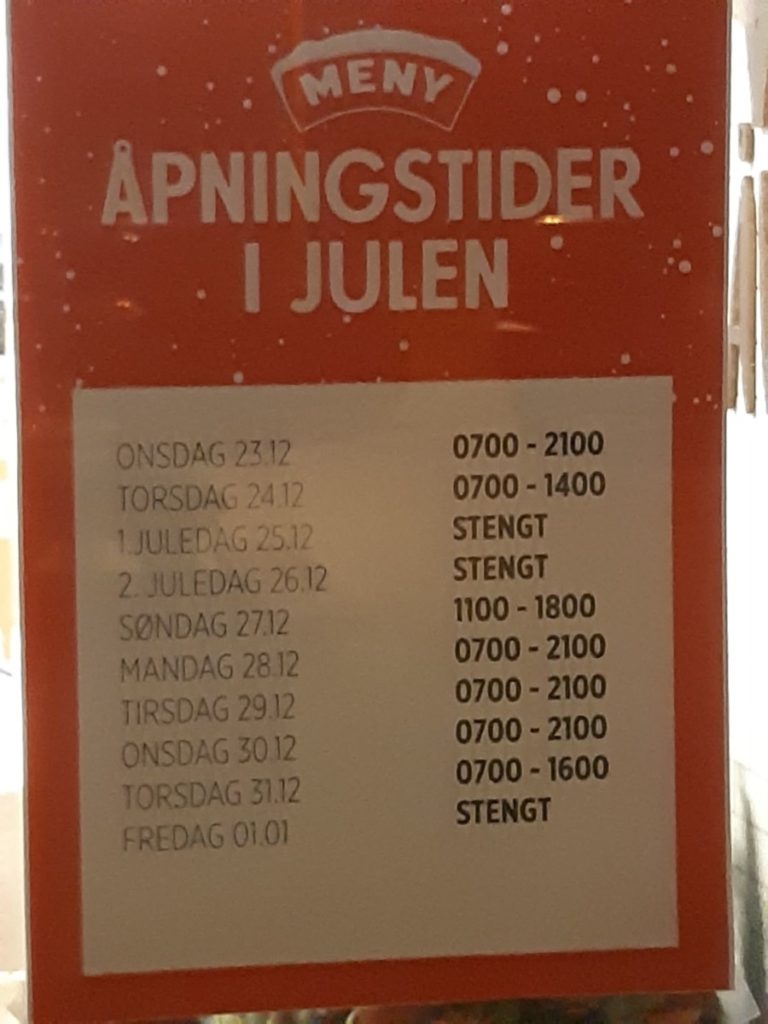 Åpningstider Meny Søndersrød julen 2020