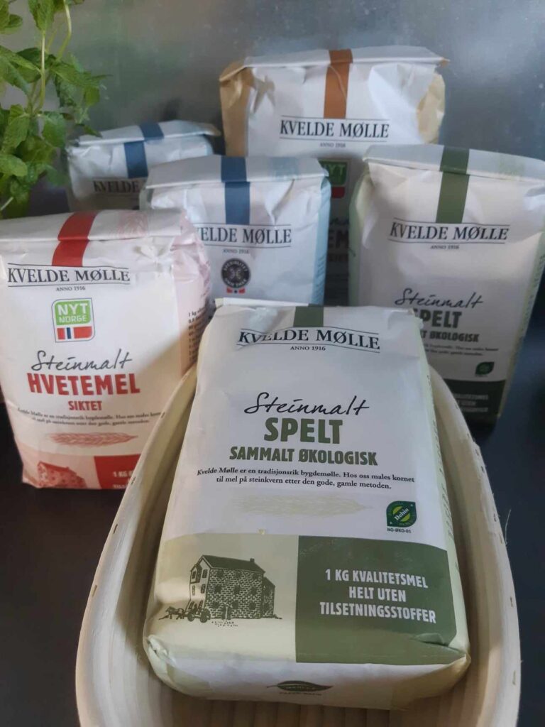 seks ulike melpakker fra Kvelde Mølle